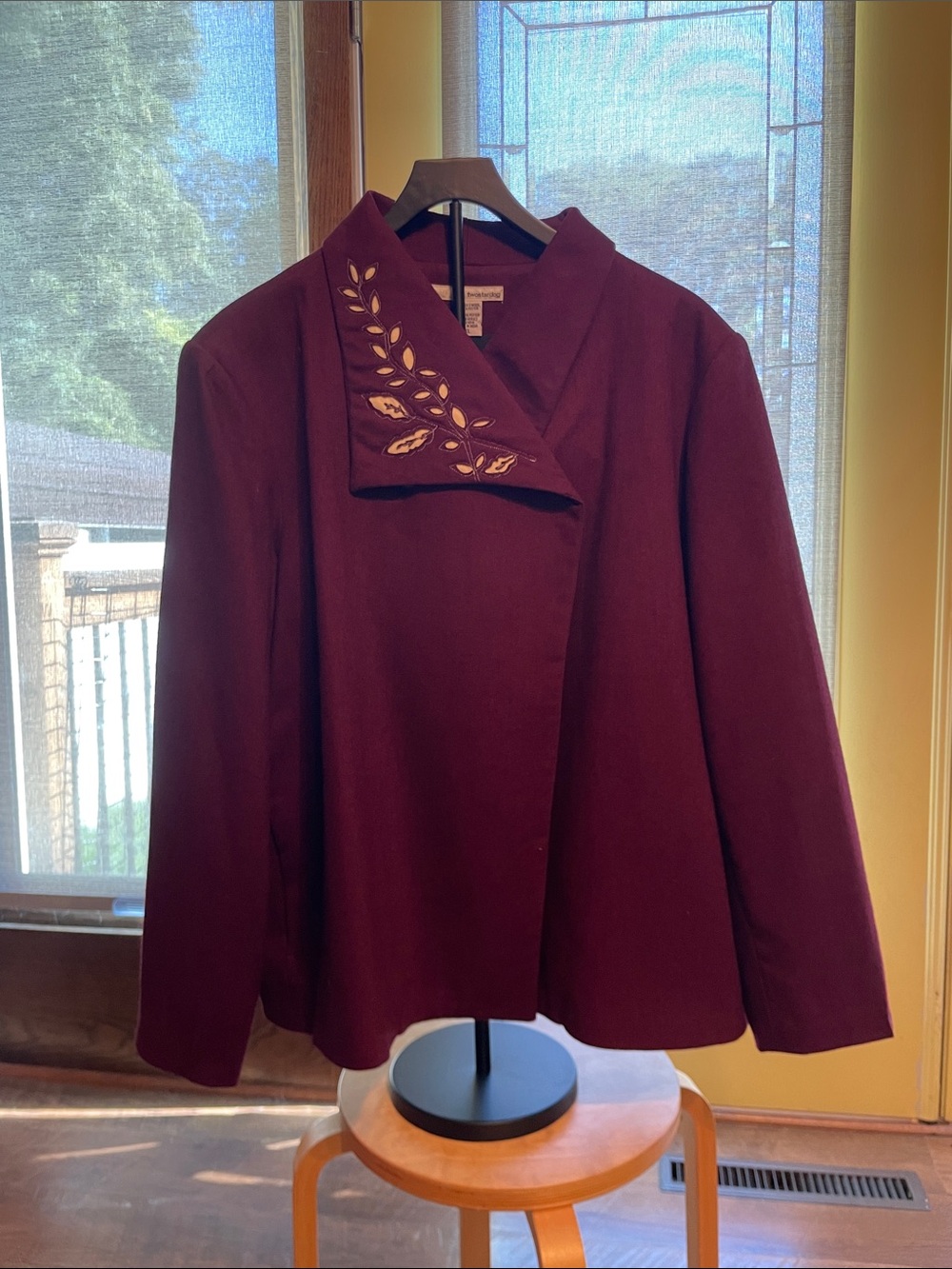 Two Star Dog Embroidered Burgundy Blazer Jacket